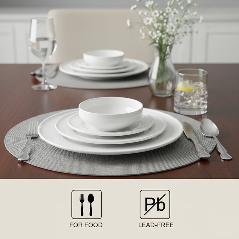 كويزين أرت طقم عشاء كويزين آرت ليام مكون من 18 قطعة من البورسلين الفاخر - أبيض | طقم عشاء فاخر يتضمن أطباق عشاء وأطباق حلويات وأوعية، مثالي للاستخدام اليومي والوجبات العائلية، مناسب لـ 6 أشخاص، مثالي لشهر رمضان وعيد الفطر وعيد الميلاد. - Image 2